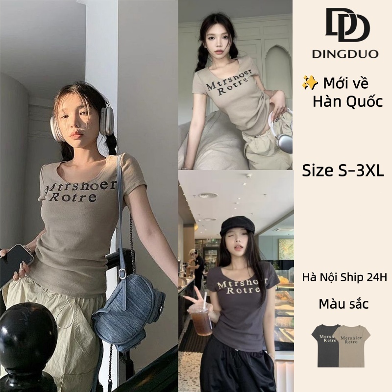 Áo Baby Tee Thun ôm Body Cổ Chữ U Form Slim-fit Áo Form Slim-fit Phong Cách Cổ điển Mỹ Chất Liệu Tho