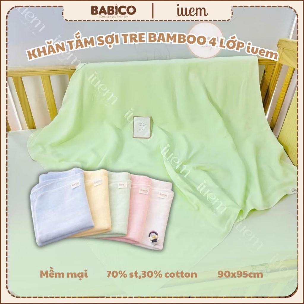 Khăn Tắm Sợi Tre Bamboo 4 Lớp iuem Cho Bé Sơ Sinh Mềm Mịn, Thấm Hút Tốt, KT 90*95cm (+-2cm) Babico