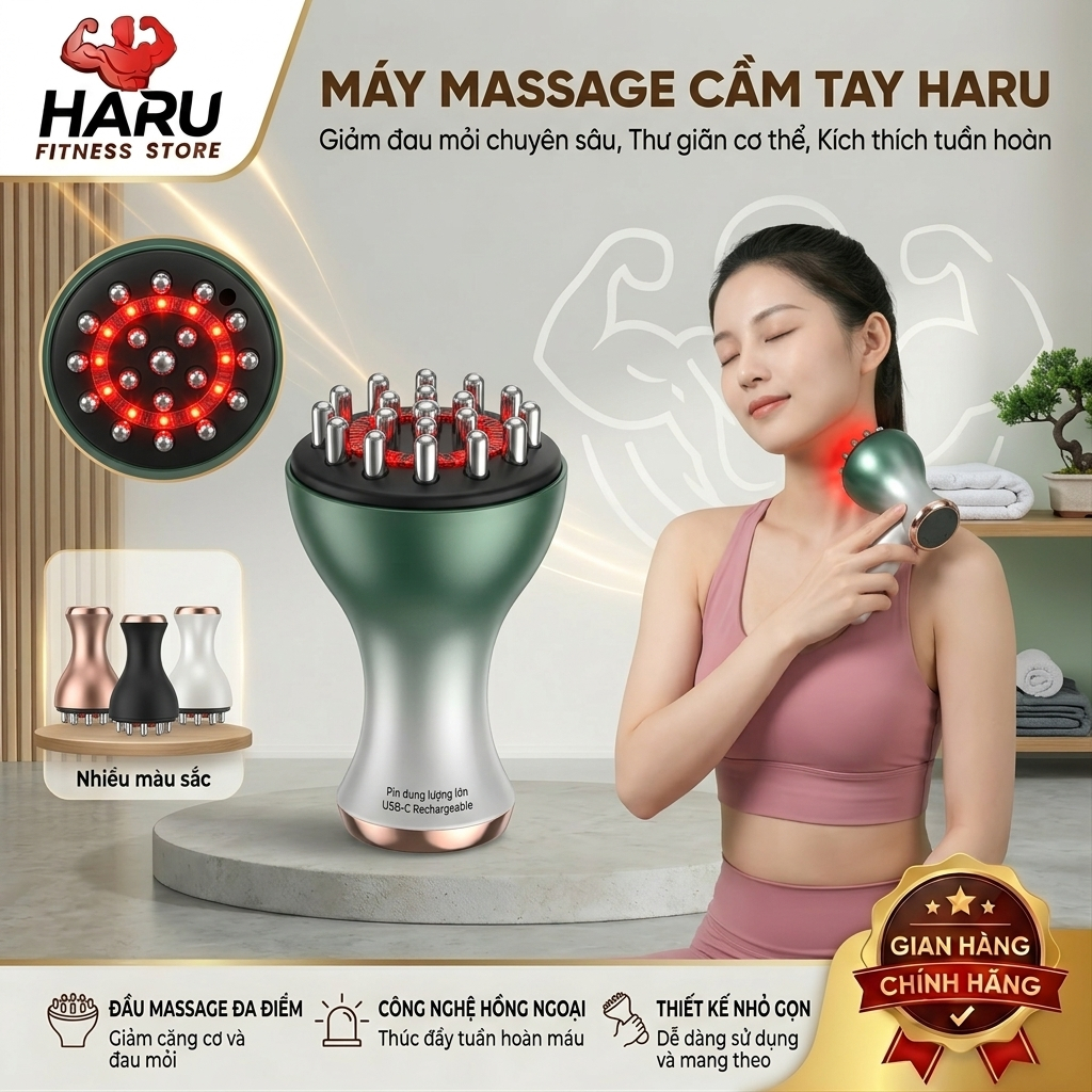 Máy Massage Cầm Tay HARU 35 Cấp Độ - Đèn Hồng Ngoại, Đầu Đa Điểm, Giảm Đau Mỏi Vai Gáy Lưng HR78