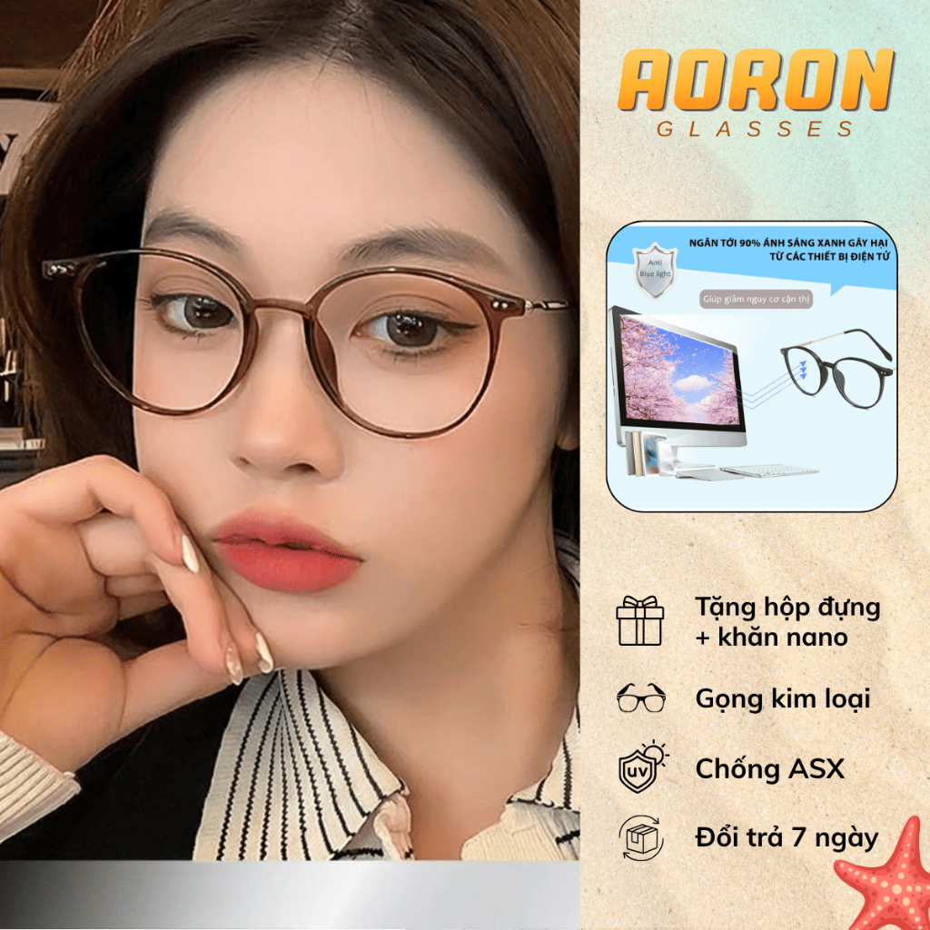Kính Chống Bụi, Chống Ánh Sáng Xanh AORON Mắt Mèo Cá Tính Thời Trang Gọng Kim Loại Đàn Hồi Phù Hợp M