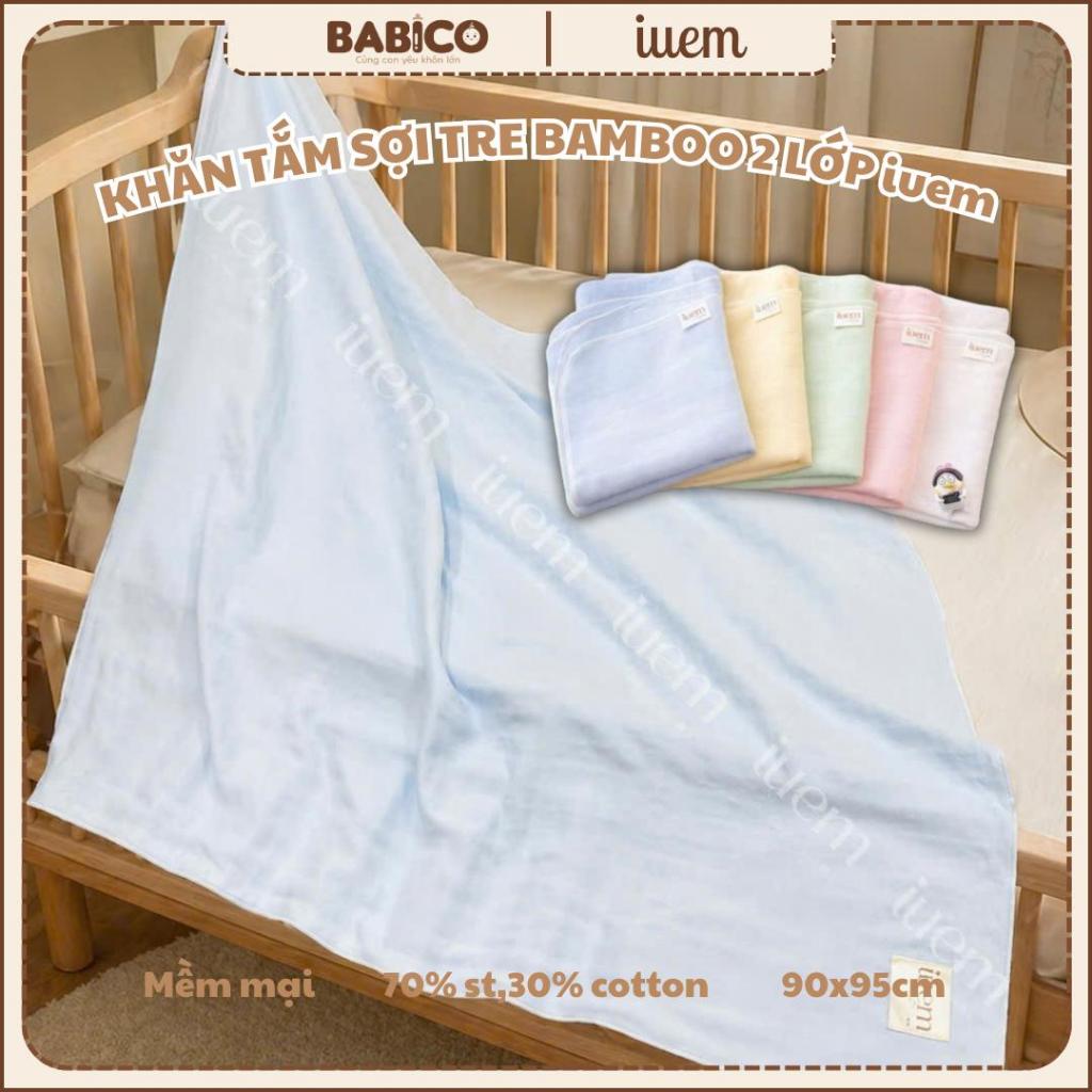 Khăn Tắm Sợi Tre Bamboo 2 Lớp iuem Cho Bé Sơ Sinh Mềm Mịn, Thấm Hút Tốt, Khăn Đa Năng KT 90*95cm (+-