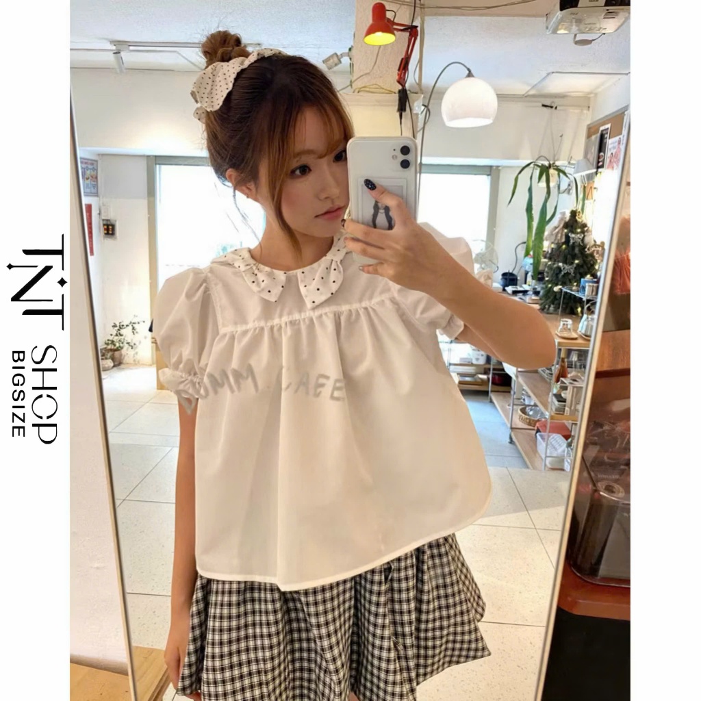 ÁO BABYDOLL BIGSIZE CỔ CÁCH ĐIỆU CHẤM BI [ TNT SHOP BIGSIZE 60kg - 90kg ]