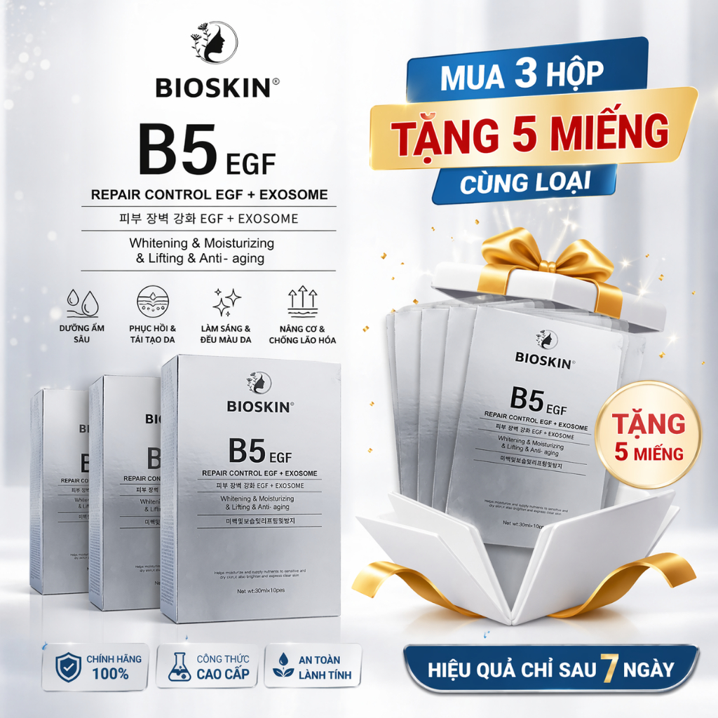 Mặt nạ phục hồi da BIOSKIN B5 Hàn Quốc  Cấp ẩm sâu, làm dịu da nhạy cảm, tái tạo da, giảm kích ứng, dưỡng trắng sáng