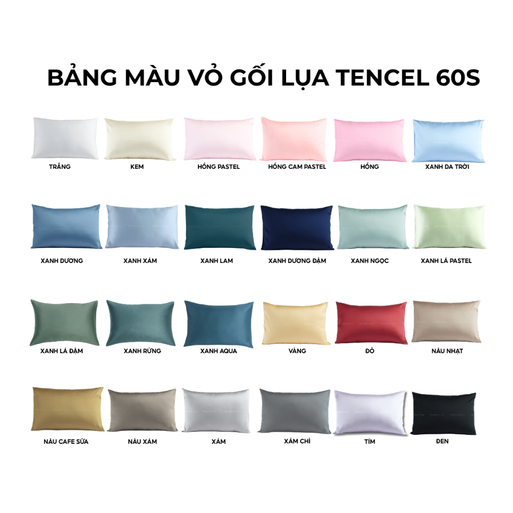 Vỏ gối Lụa Tencel 60s trơn màu 50x70 45x65 40x60 35x50cm Mướt Bedding áo gối 100% Tencel đầy đủ size | BigBuy360 - bigbuy360.vn