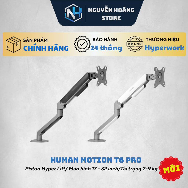 Giá treo Arm màn hình Hyperwork Human Motion T6 Pro Black/ White - Hàng chính hãng
