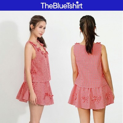 TheBlueTshirt - Chân váy caro xoè trang trí nơ có quần bảo hộ cho nữ - Bow Skirt