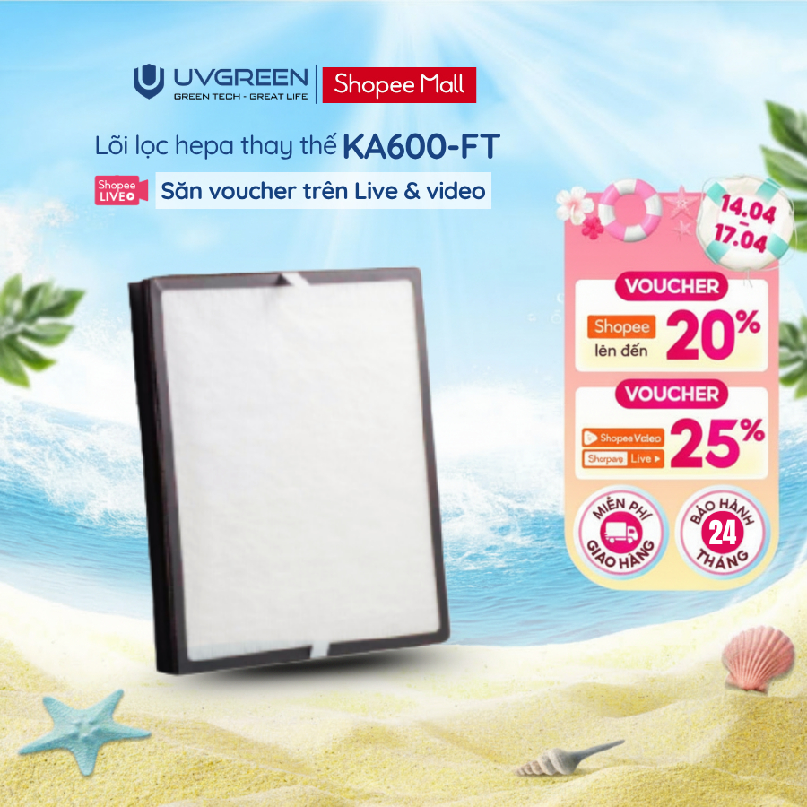 Lõi Lọc Diệt Khuẩn Cho Máy lọc không khí UVGREEN KA600 | Bộ lọc 3 lớp HEPA H13, Loại bỏ bụi mịn