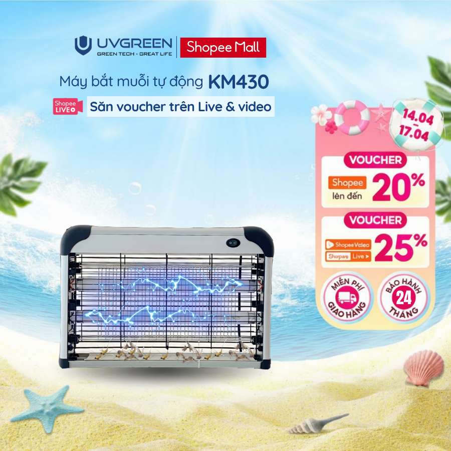 Máy bắt muỗi thông minh UVGREEN KM420/KM430/KM440 | Lưới điện 4000V, Diện tích dùng đến 80m2