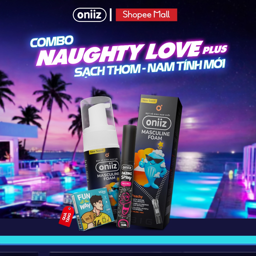 Combo Naughty Love Plus – Bọt vệ sinh nam giới mới Oniiz Plus, Xịt thơm miệng Dating Spray, Tặng Bao
