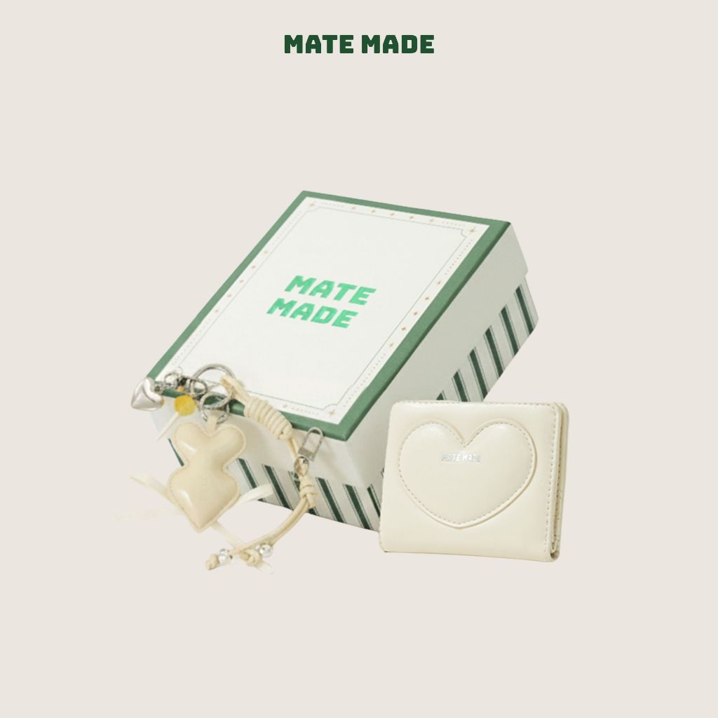 Set Quà Tặng MATE MADE Ví Hearty Kèm Charm, Hộp Quà Xanh - Tặng Bạn Thân, Bạn Gái