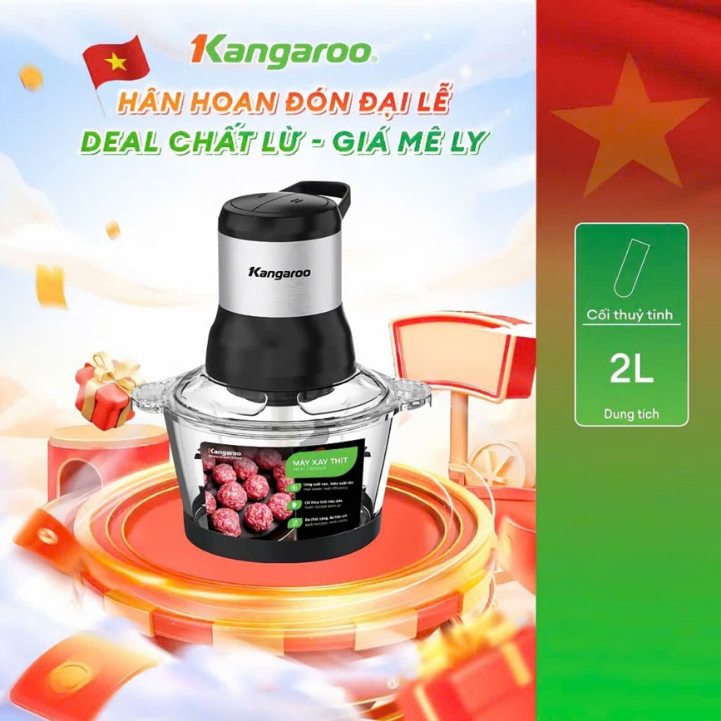 Máy Xay Thịt Kangaroo KGMG2G1E 2L 300W Cối Thủy Tinh, Xay Nhanh, Bền, Chính Hãng