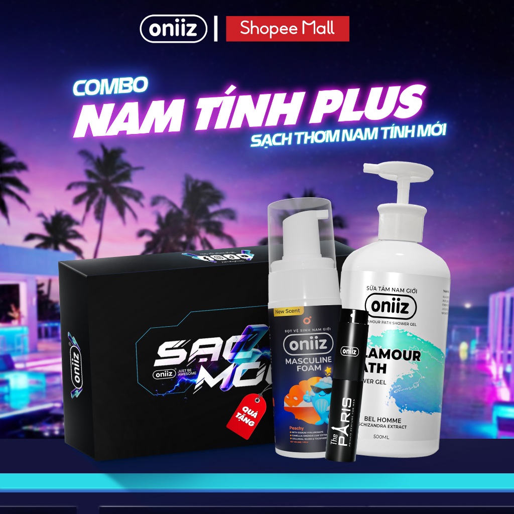Combo nam tính plus Gel tắm, nước hoa cao cấp, Bọt vệ sinh nam giới phiên bản mới Oniiz Plus 145ml