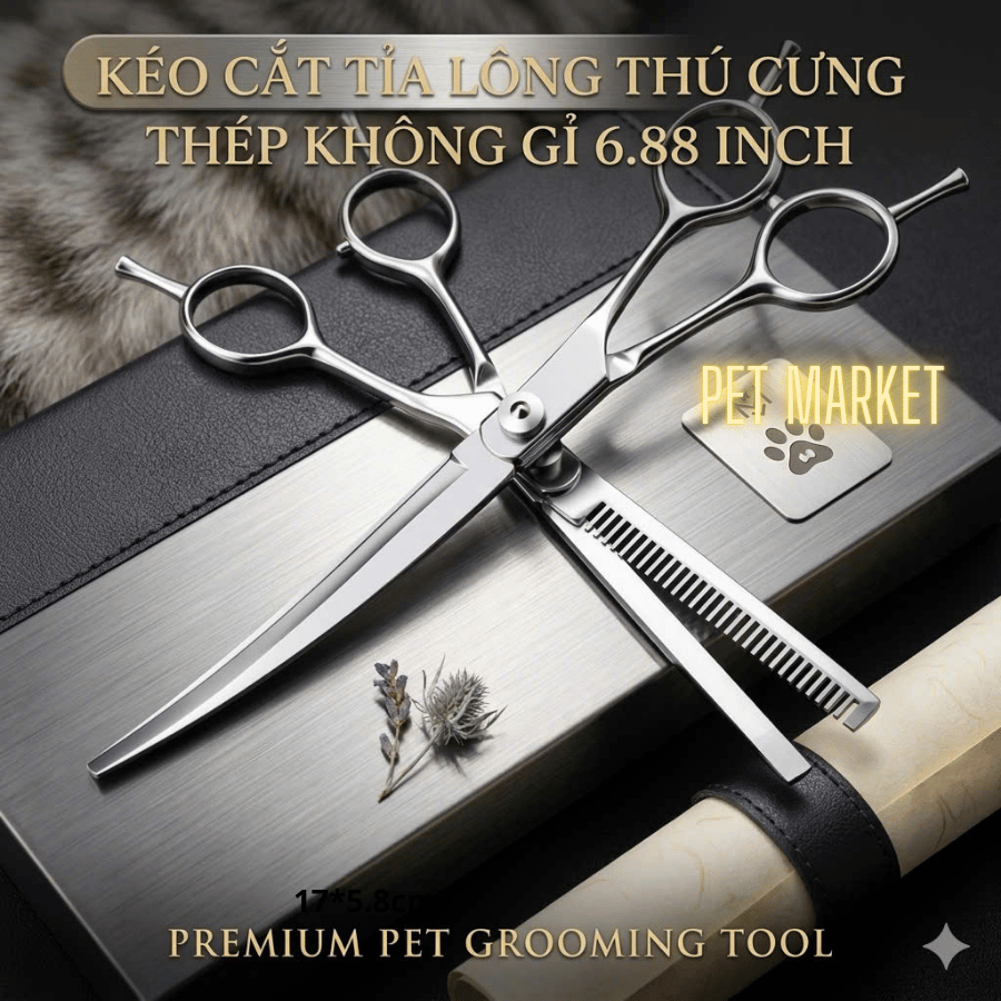 PMK KÉO CẮT TỈA LÔNG THÚ CƯNG 7.0 INCH BẰNG THÉP, COMBO KÉO VÀ LƯỢC CẮT TỈA LÔNG THÚ CƯNG