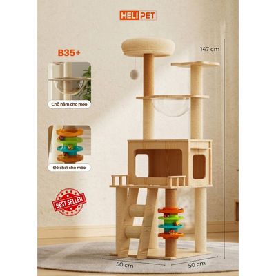 Cattree cho mèo, nhà cây cho mèo, cat tree Helipet hỗ trợ cào móng mèo, trụ mèo cào basic