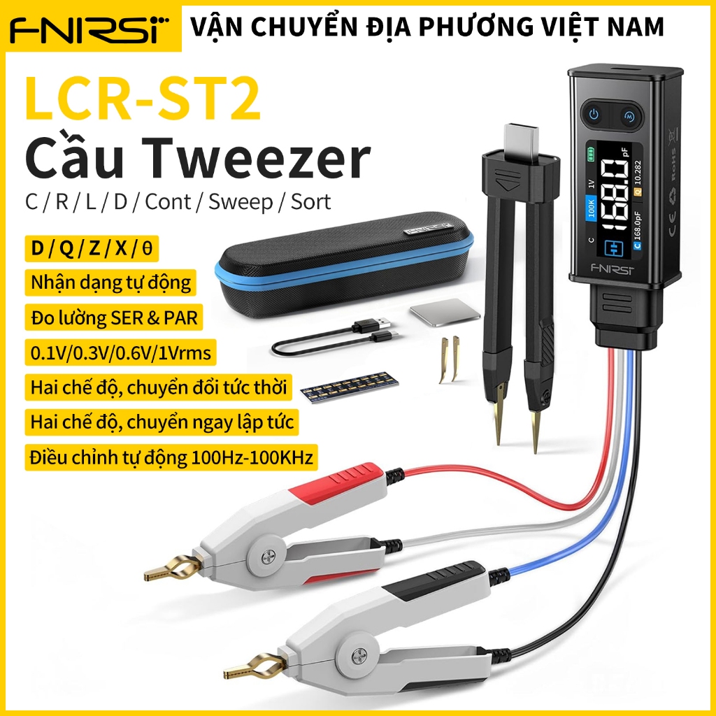 FNIRSI LCR-ST2 Digital Tweezer Bridge ESR Meter 2-IN-1 SMD Test Kelvin Clip Electronic Component Mul