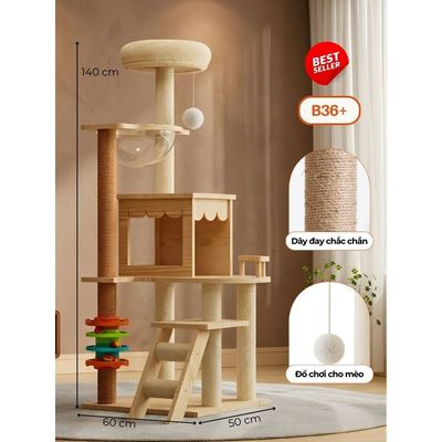 Nhà Gỗ Cattree Nhà cây cho mèo leo trèo cào móng HELIPET Đa dạng thiết kế Dễ dàng lắp đặt