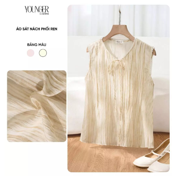 Áo kiểu nữ YOUNGER BY CARDINA sát nách phối ren 5YAKS01