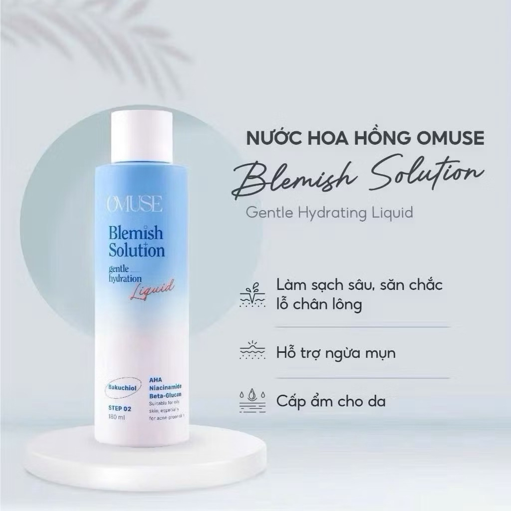 OMUSE Toner Blemish Solution AHA Bakuchiol – Giảm Mụn, Se Lỗ Chân Lông, Cấp Ẩm, Hỗ Trợ Ngừa Mụn (Dat