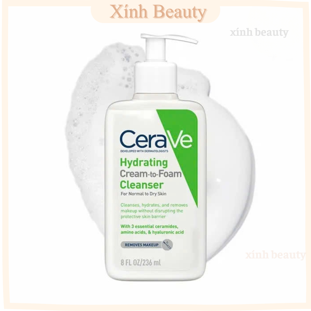 Sữa Rửa Mặt Cerave Hydrating Cream-To-Foam Cleanser Làm Sạch Và Cấp Ẩm Cho Da Thường Và Da Khô 236ml