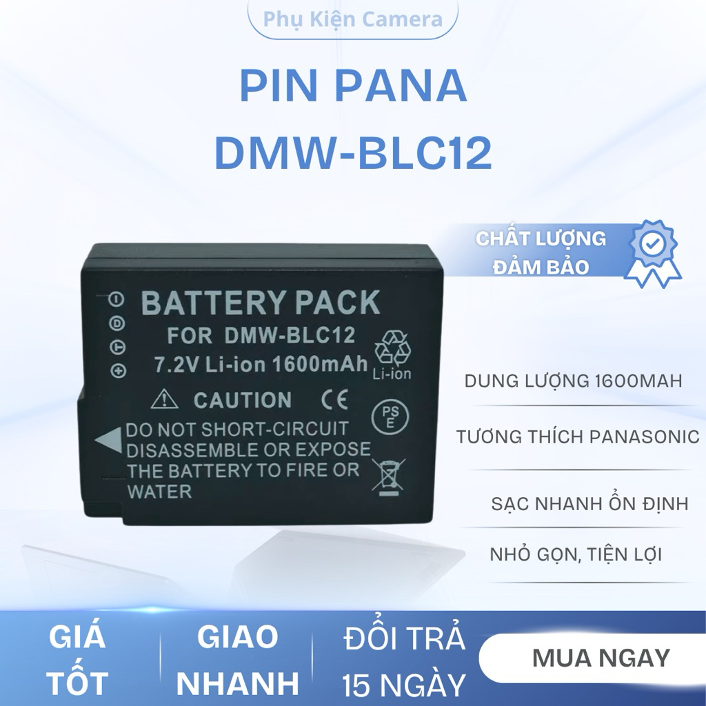 Pin Panasonic DMW-BLC12 - 1600mAh Cho Lumix G5, G6, G7, G85, GH2, FZ1000, FZ300
