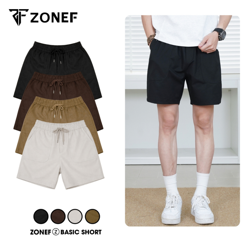 Quần Short Kaki Túi Ốp Cạp Chun By ZONEF STUDIO, Quần Short Nam Nữ Chất Vải Kaki Cotton Mềm Mịn Phon
