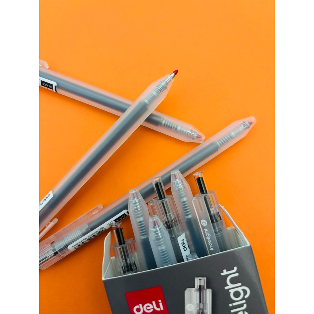 Set 6 bút bi nước Deli G118-BK mực đen ngòi 0.5mm viết siêu trơn, siêu đậm