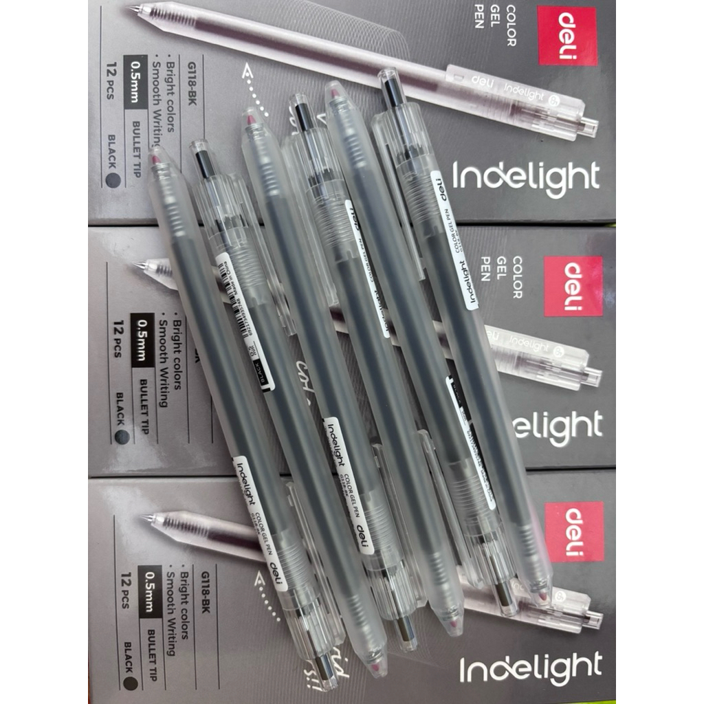 Set 6 bút bi nước Deli G118-BK mực đen ngòi 0.5mm viết siêu trơn, siêu đậm