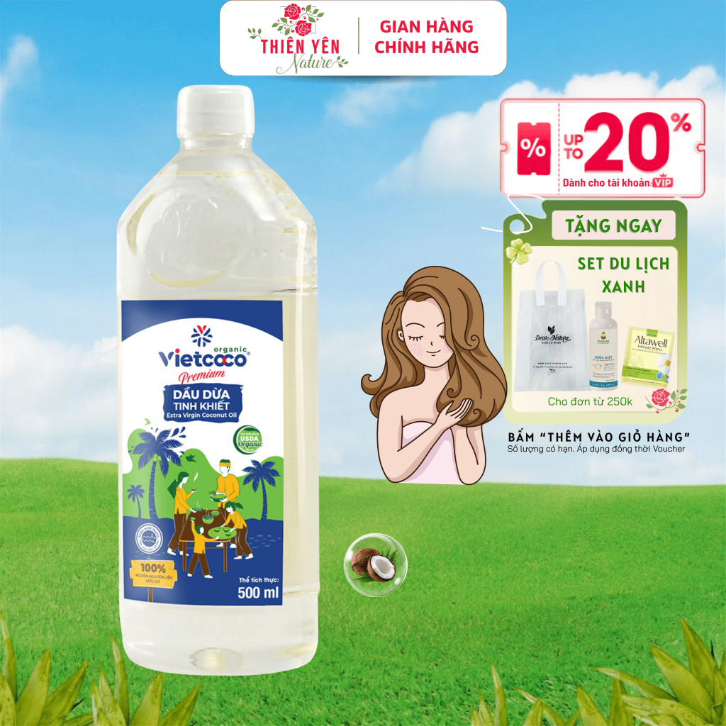 [ Dầu dừa Vietcoco ] Dầu dừa dưỡng ẩm, massage dưỡng tóc, skincare, dưỡng mi, dưỡng môi, tẩy da chết
