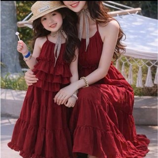 Bộ áo 2 dây váy maxxi cho mẹ và bé, sét đi biển chất liệu đũi tơ cho mẹ và bé