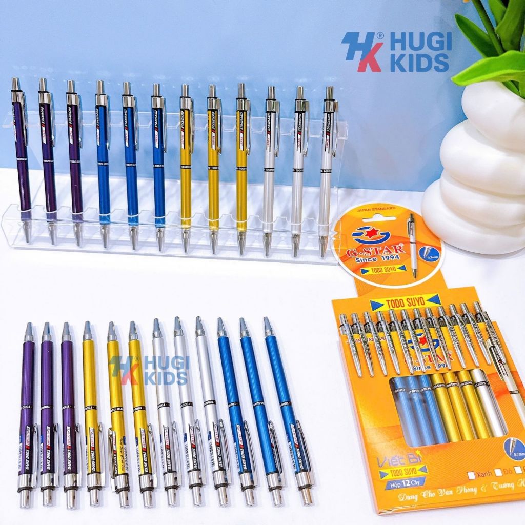 Hộp 12 Bút Bi Bấm Gstar Todo Suyo Ngòi 0.7mm – Mực Xanh, Viết Êm, Mực Đậm Đều