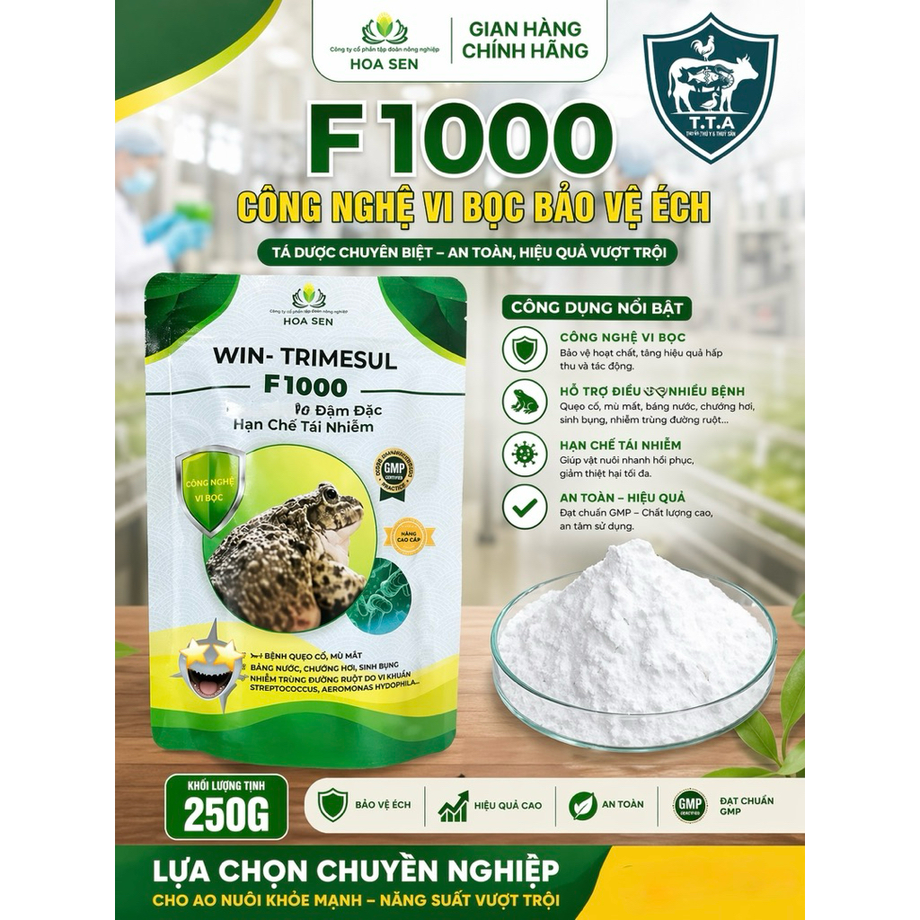 F1000 250gr cho ếch mọi giai đoạn, CÔNG NGHỆ VI BỌC giúp ếch khoẻ phát huy hiệu quả
