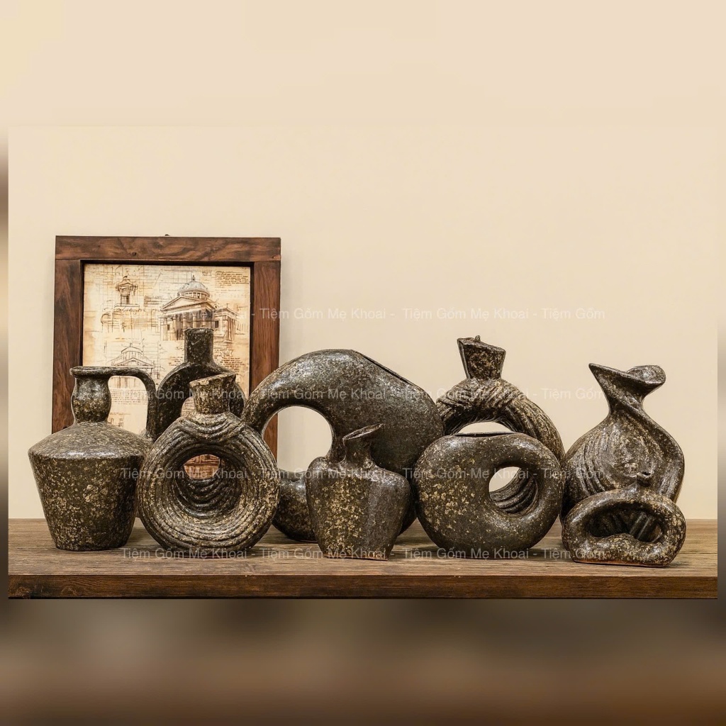 (Hỏa tốc) Lọ hoa men đá cháy nâu decor, kệ tivi, tủ trang trí - Gốm Bát Tràng