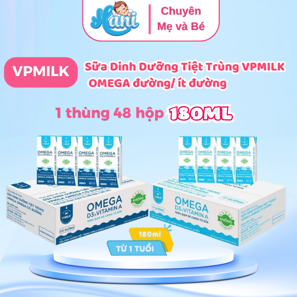 Thùng 48 hộp sữa dinh dưỡng tiệt trùng VPMilk Omega 180ml