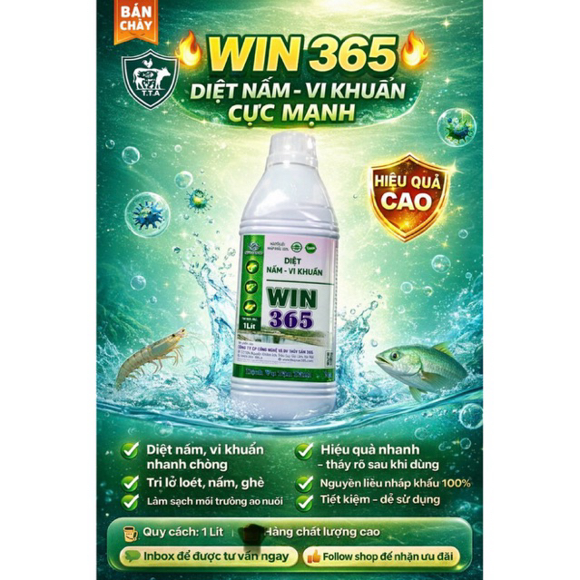 WIN 365 – DIỆT NẤM, VI KHUẨN CỰC MẠNH, Diệt nấm, vi khuẩn nhanh chóng, lở loét, nấm, ghẻ, An toàn ch