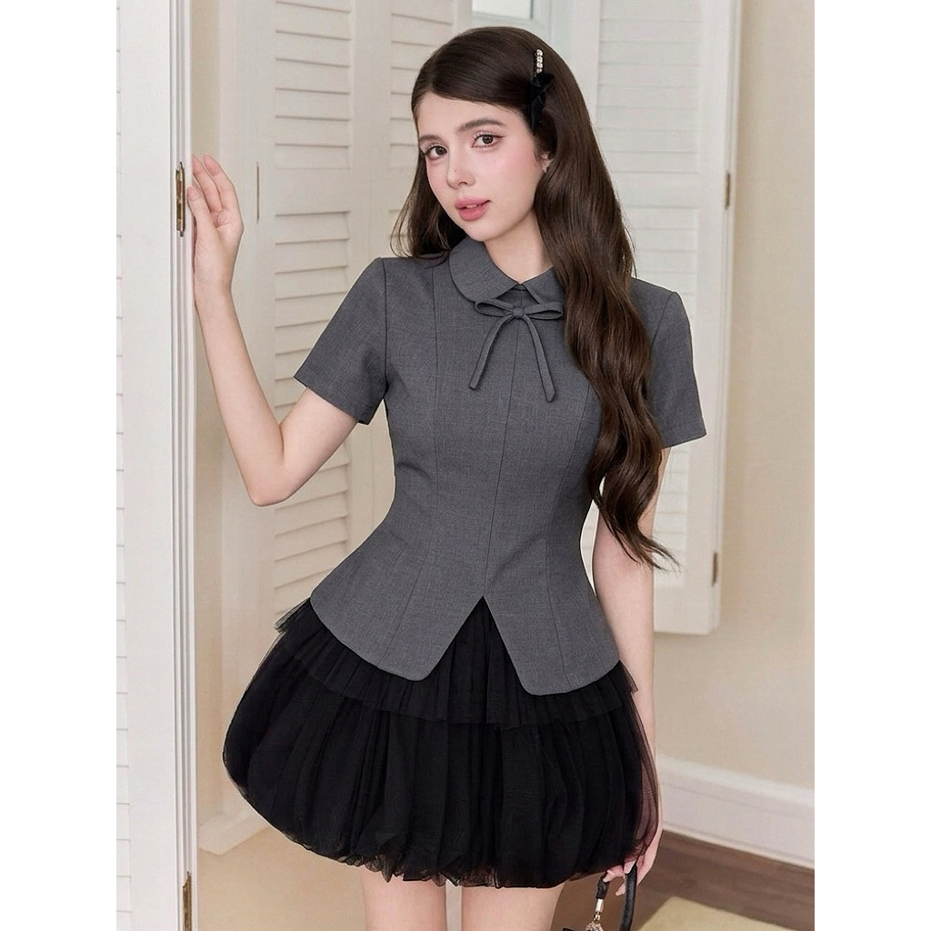 áo sơ mi kiểu cổ sen vàng 0002