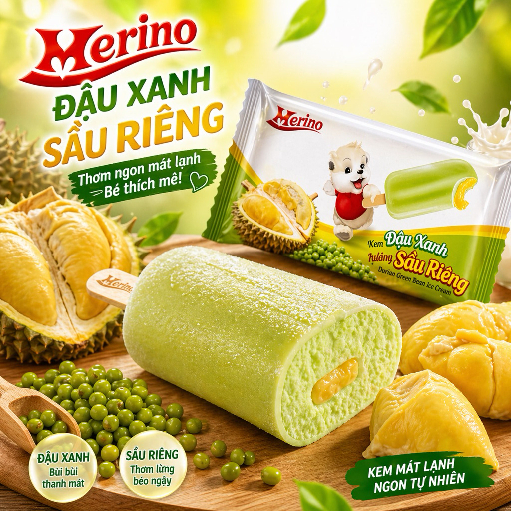 Kem Merino kool đậu xanh sầu riêng