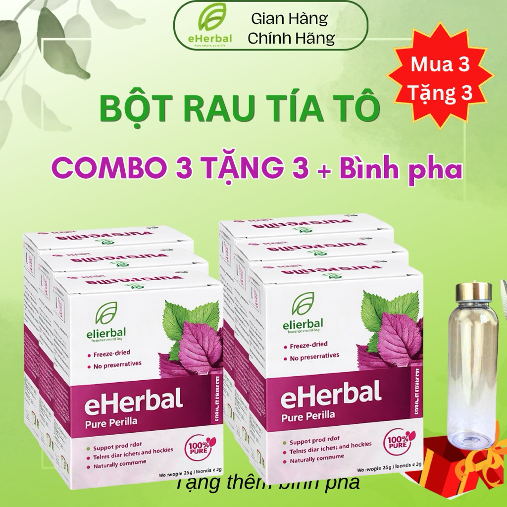 [Combo 3 Tặng 3 + Bình] Bột rau Tía Tô nguyên chất 3in1 - EHERBAL