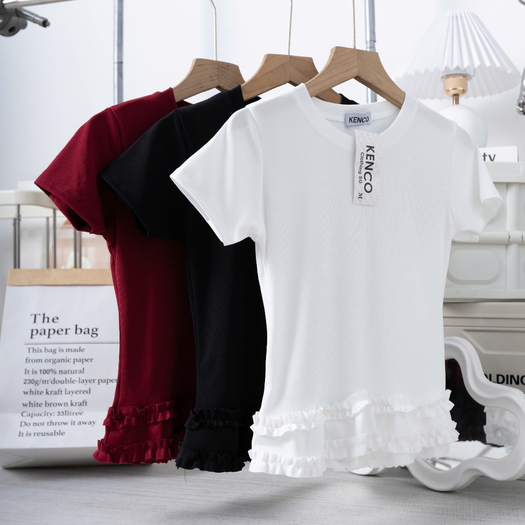 Áo Thun Nữ Cộc Tay Ôm Body Hamina Phối Viền Bèo Chất Thun Cotton Co Giãn Thoáng Mát BigSize LÂM TÚ MA2257 | BigBuy360 - bigbuy360.vn