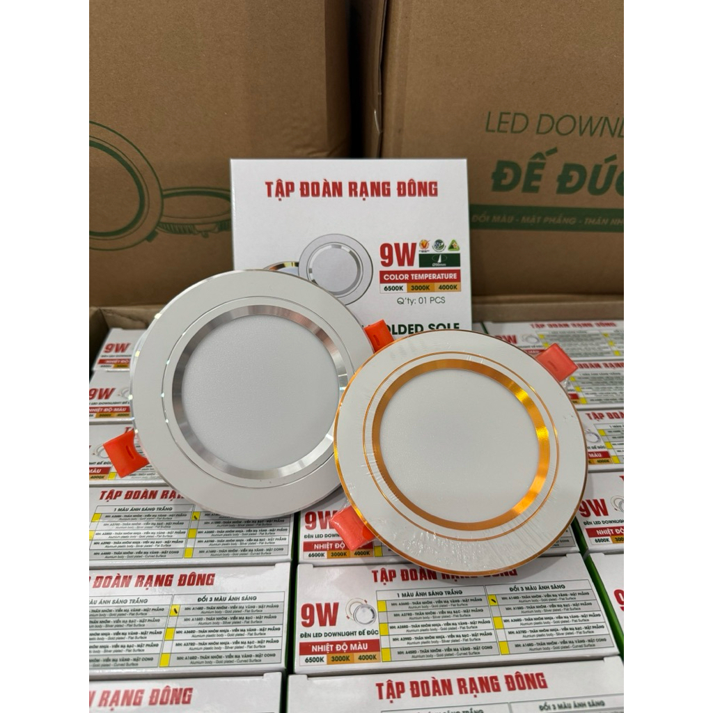 CHÍNH HÃNG TĐ RẠNG ĐÔNG đèn LED âm 7w-9w-12w chế độ 1 màu và chế độ đổi 3 màu , viền vàng + viền bạc