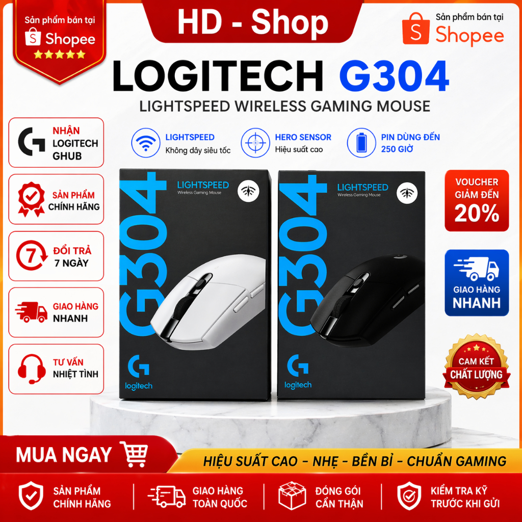 Chuột LOGITECH G304 - 12000 DPI - Pin 250 Giờ - LightSpeed - Chính Hãng