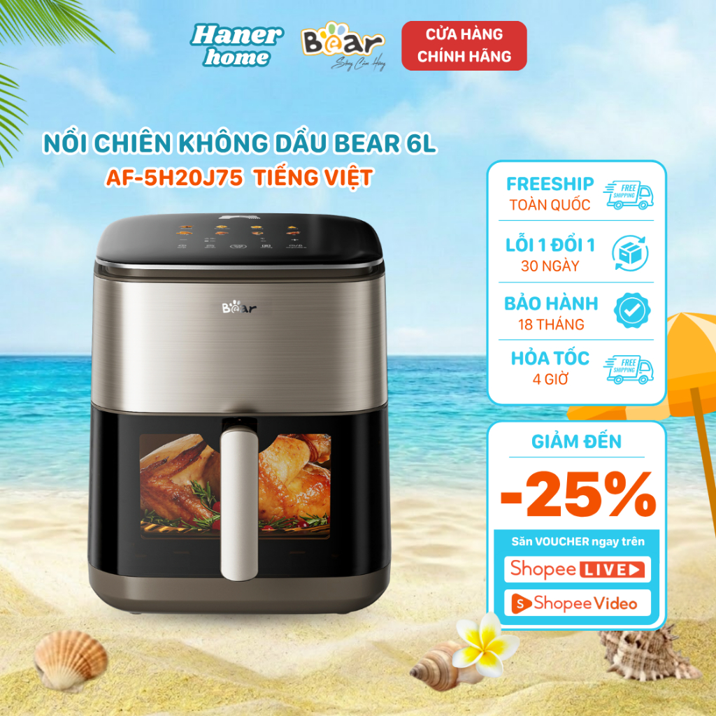 Nồi Chiên Không Dầu Bear 6L Đa Năng Giảm Dầu Mỡ Giữ Dinh Dưỡng Cho Bữa Ăn Healthy Tiện Lợi AF-5H20J7