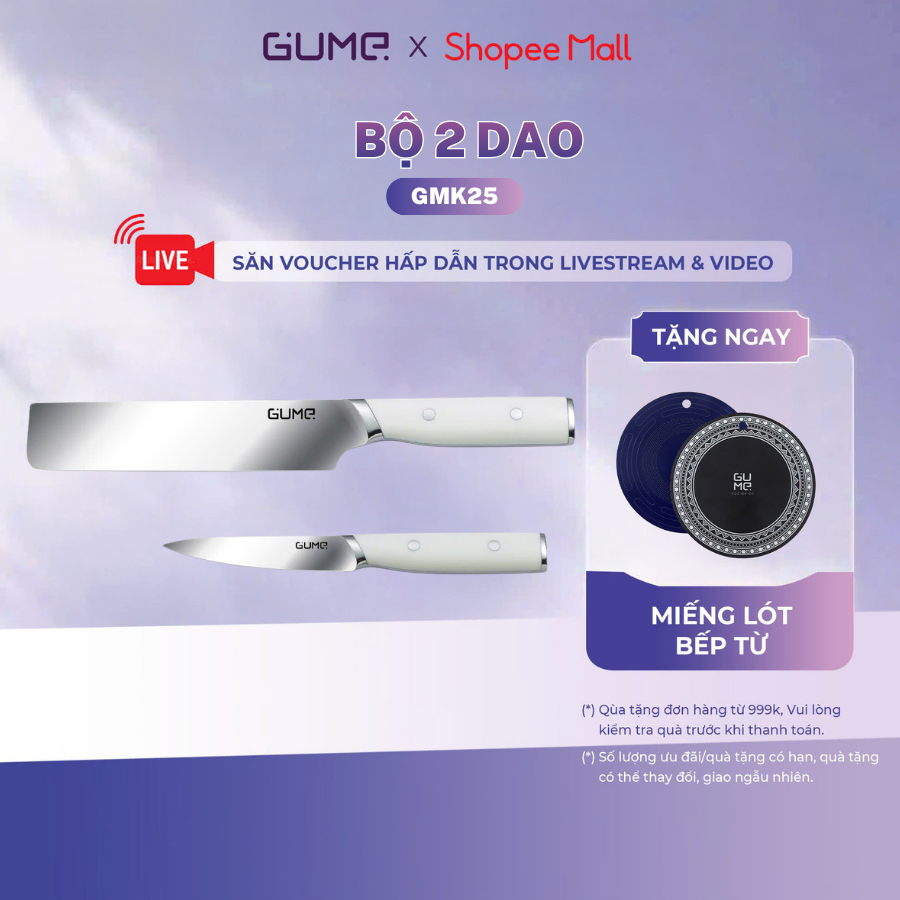 Bộ 2 dao làm bếp Gume GMK25 Thép 5Cr15Mov Siêu Sắc, Dao Cắt Thực Phẩm Chuyên Dụng, Bền Đẹp Cao Cấp