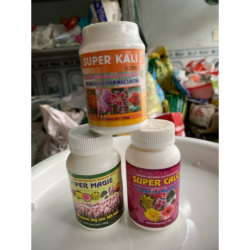 Bộ 3 super calxi super kali super magie cho hoa lan cây cảnh lọ 100g phân bón super canxi.super kali