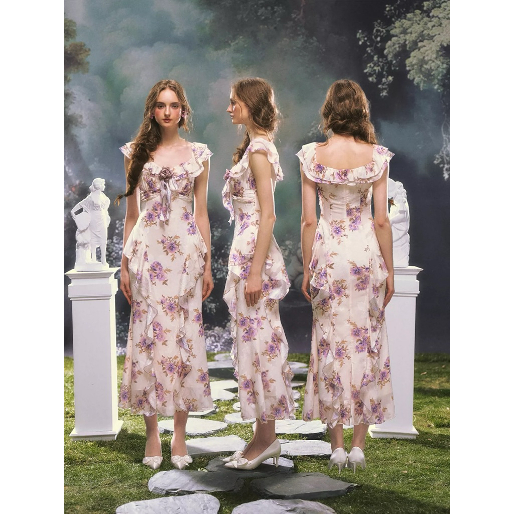 Váy đuôi cá chiffon tím “Violet Whisper” (đặt nhắn trước shop zl0862502829)