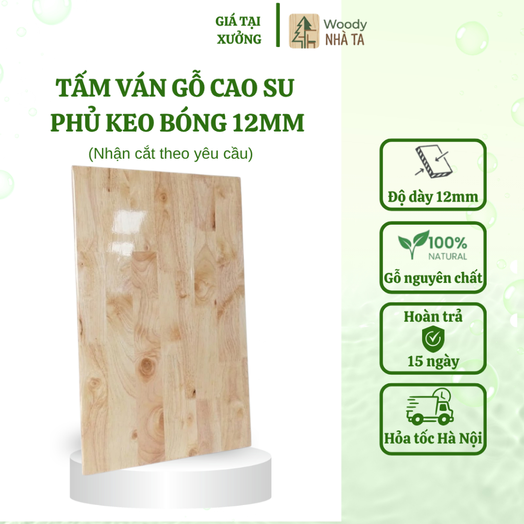 Mặt Bàn Gỗ Cao Su 12mm 2 Mặt Bóng Dễ Lau Chùi Làm Kệ 100x30 80x30 93x50 Dùng Cho Bàn Ghế Tủ Nội Thất