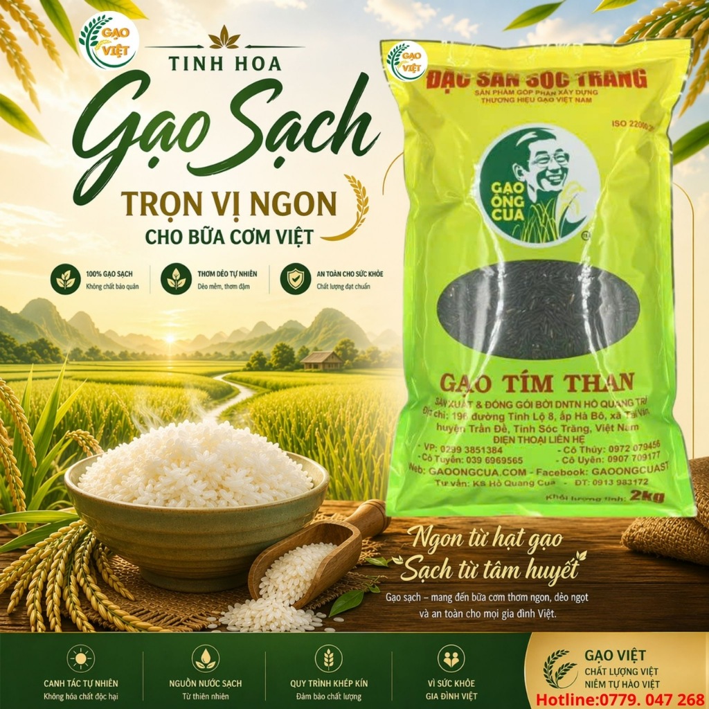 HCM [LOẠI 2KG] GẠO TÍM THAN HỒ QUANG CUA- TÚI 2KG CHÍNH HÃNG