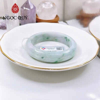Vòng cẩm thạch A - Phỉ thúy type A bản tròn, hẹ điểm bông xanh lý, tím và phỉ ni 51 - 57 mm LM89 - Ngọc Quý