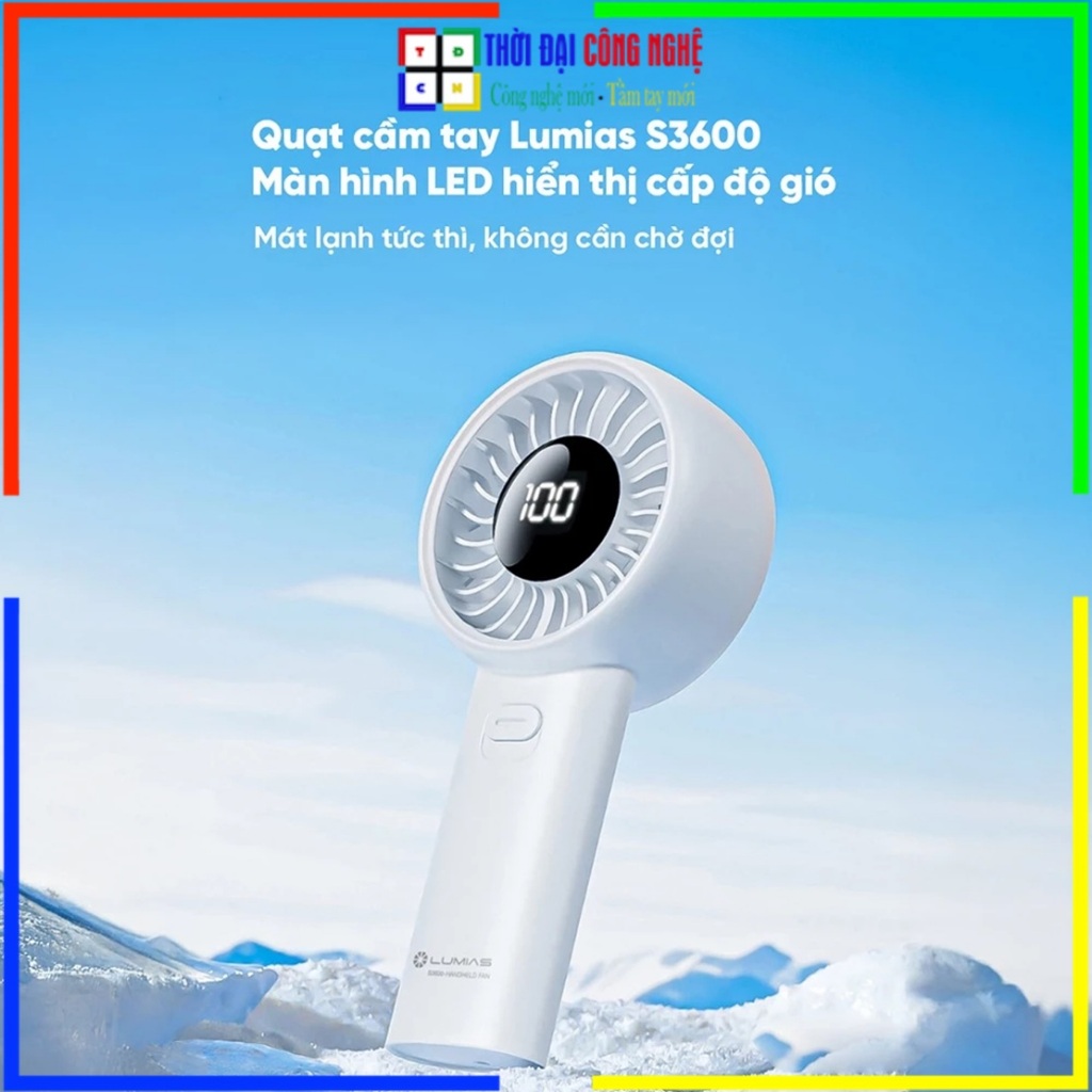 Quạt Cầm Tay Mini Lumias S3600 - Pin Khủng 3600mAh, 5 Tốc Độ Gió, Sạc Type-C, Thiết Kế Đẹp, Bảo Hành