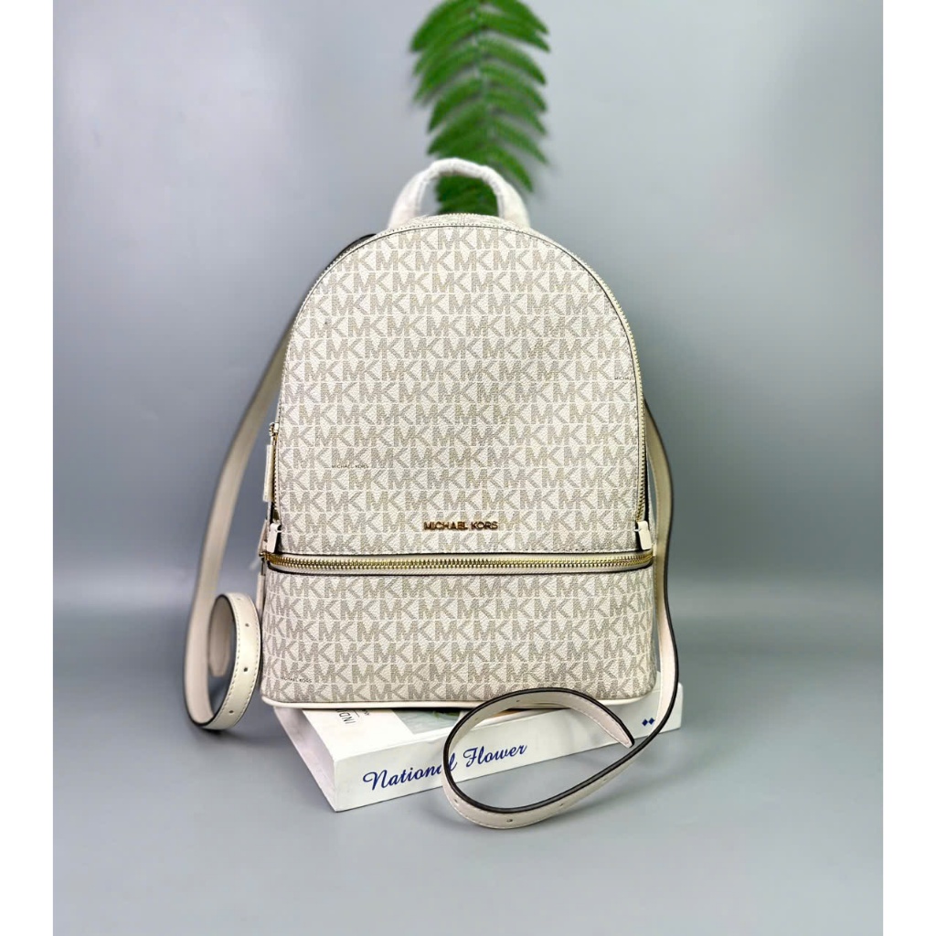 Balo Michael Kors Rhea Medium Signature Logo Backpack Màu Trắng Logo