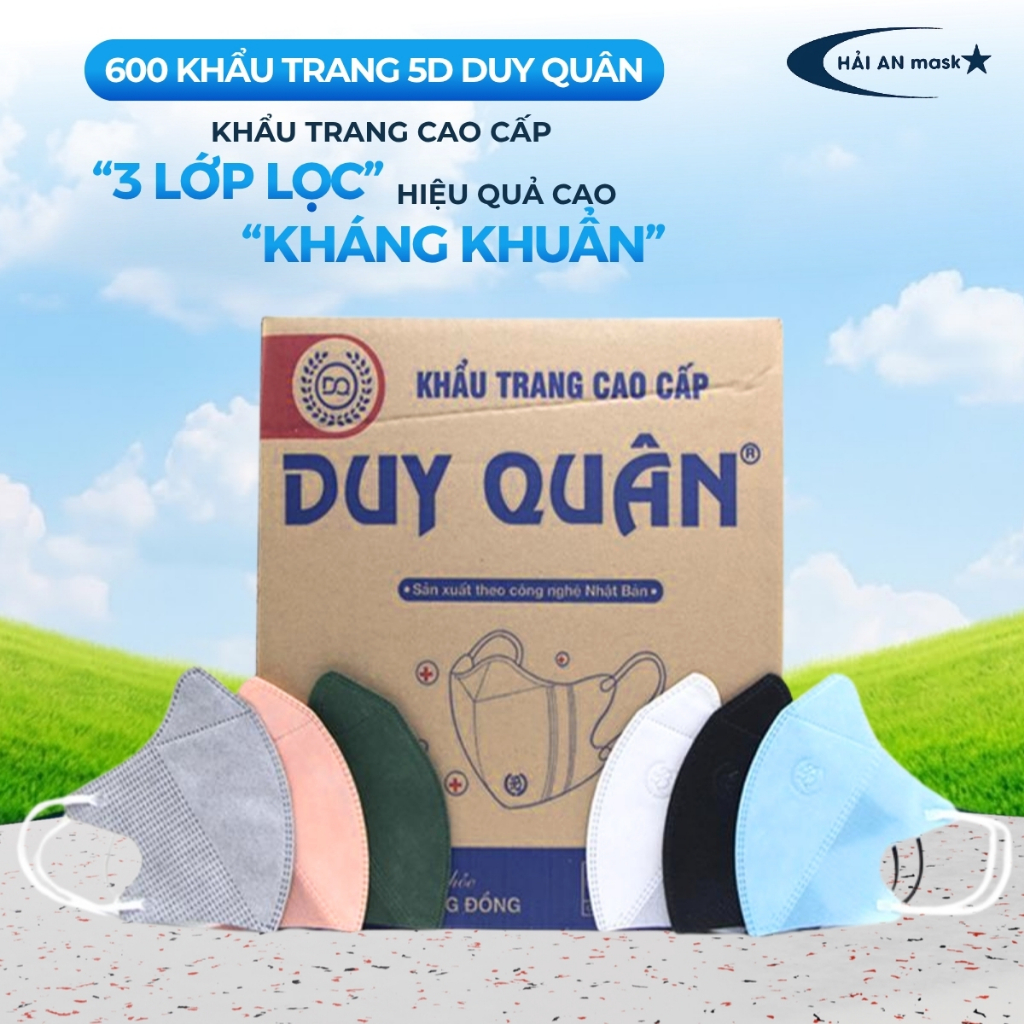 Combo 600 Khẩu Trang 5D Duy Quân 3 Lớp Kháng Khuẩn, Khẩu Trang 5D Người Lớn Chống Bụi Mịn Lọc Khuẩn 
